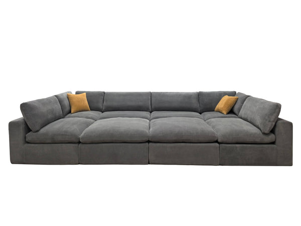 English Elm Coffee Bean Textured Upholstery Modular Sectional Low Profile Sofa with Toss Pillows Light Gray B2748S00071