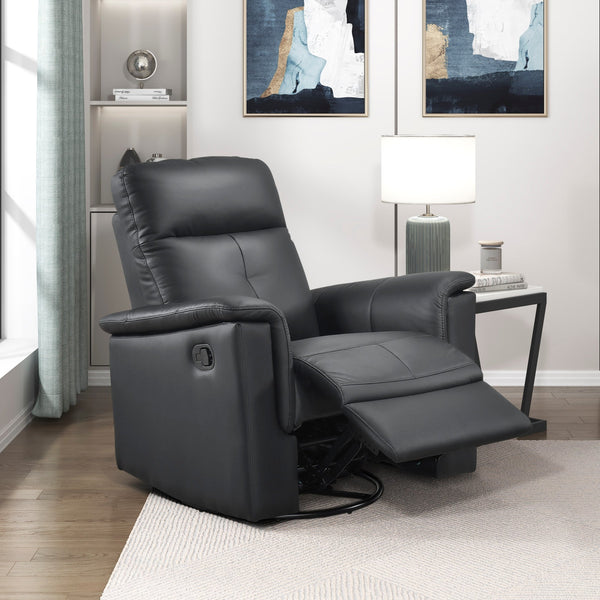 English Elm Black Swivel Glider Recliner Chair in Top Grain Leather Match, Plush Padded, 360° Swivel & Manual Recline B011P329274
