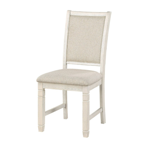 English Elm Anji Acacia Veneer Dining Chair Set Antique White Curved Back Cushioned Seat Beige+White B056P416900