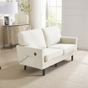 English Elm Loveseat Modern Mid-Century 2-Seater with USB Type-C Charging, Removable Zippered Covers, Sturdy Wood Legs Beige W395P238823