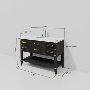 English Elm Black Oak Single Bath Vanity Set With Cultured Marble Top & 46" Mirror – Elegant Storage Solution B2731S02136
