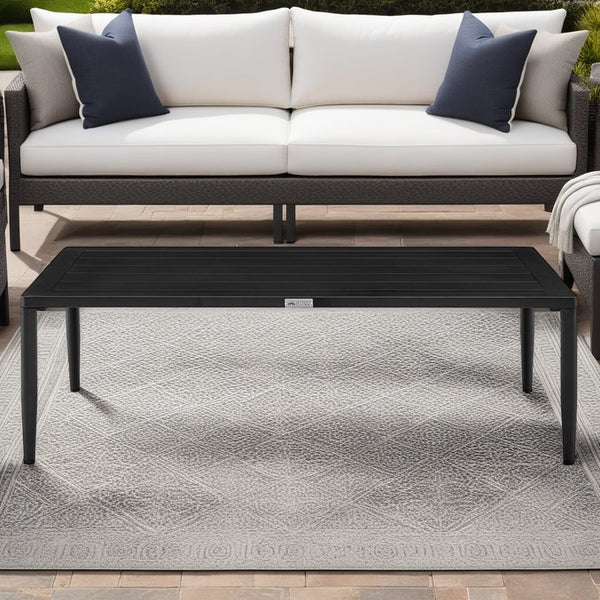 English Elm Harlen Lightweight Aluminum Outdoor Coffee Table in Black — All-Weather, Rust-Resistant, Low-Maintenance Durable Design B2736P354373