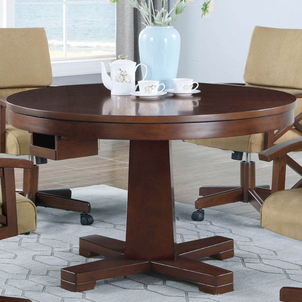 English Elm Calloway Round Convertible Game Dining Table with Tobacco Finish Pedestal Base B062S00790