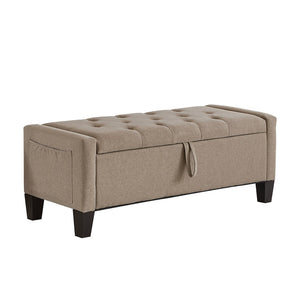 English Elm Ottoman Storage Bench Tufted Linen Upholstered Entryway Seat with Lift Top Shelf Linen W2186P469999