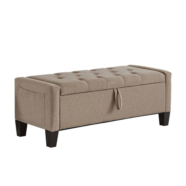 English Elm Ottoman Storage Bench Tufted Linen Upholstered Entryway Seat with Lift Top Shelf Linen W2186P469999