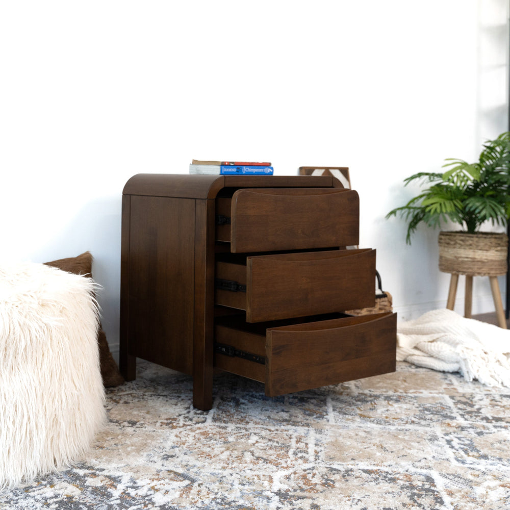English Elm Ashcroft Furniture - Lionel Mid Century Modern Solid Wood 3-Drawer Nightstand — Brown Bedside Table with Ample Storage and Retro Flair B183P231964