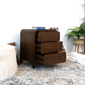 English Elm Ashcroft Furniture - Lionel Mid Century Modern Solid Wood 3-Drawer Nightstand — Brown Bedside Table with Ample Storage and Retro Flair B183P231964