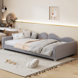 English Elm Twin Size Upholstered Daybed, Sherpa Fabric Sofabed With Cloud-Shaped Backrest, No Box-Spring Needed, Gray