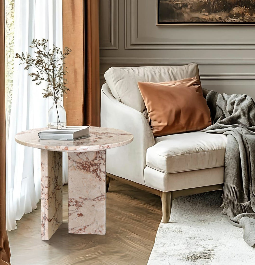 English Elm Pink Natural Marble Coffee Table - Elegant Compact Accent Table For Living Rooms & Lounges, 17.7" W1696P314928-GIGA