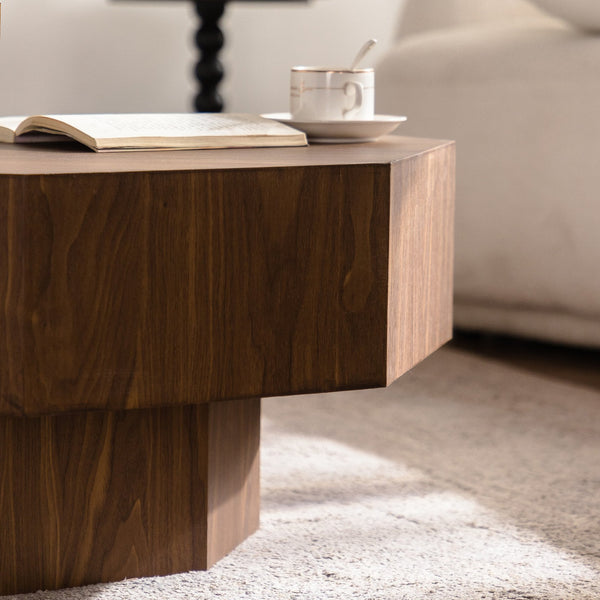 English Elm 30.51 Vintage Walnut Coffee Table Octagonal MDF 30.5" Round Accent Table Easy Assembly, Durable Finish W3081P315308
