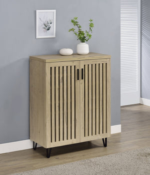 English Elm 2-door Entryway Shoe Cabinet with Slatted Doors Smoked Laminate Finish and Metal Legs White Oak B016P473428