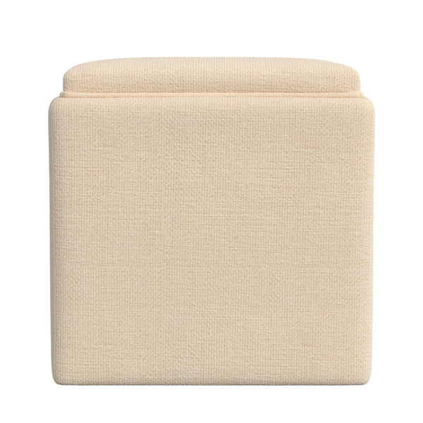 English Elm Soa Woven Fabric Cube Ottoman with Tray Lid and Hidden Storage for Living Rooms B056P416972