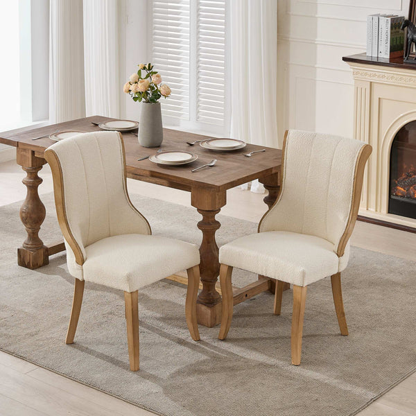 English Elm Snow Velvet dining chair with mid-century curved wood trim, plush foam support, sturdy solid wood craftsmanship and sculpted legs for elegant dining and lounge seating Beige W1143P332691
