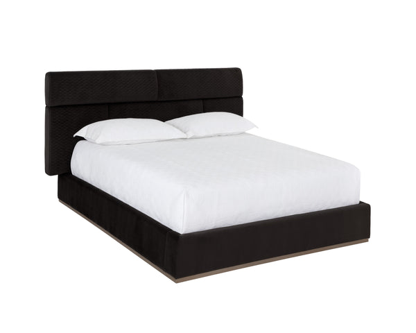 Sunpan Beckham Bed - Modern Tufted Design with Antique Brass Finish and No Box Spring Needed for Comfort Queen