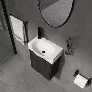 English Elm 16" Bathroom Vanity Sink Combo for Small Spaces — Compact Engineered Wood Cabinet with Ceramic Basin, Moisture-Resistant Finish and Hidden Handle, Easy Assembly Black W1972P190340