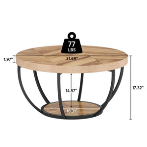English Elm 2-tier Round Coffee Table Engineered Wood Top Arc Steel Legs Living Room Accent Wood T3971P453291