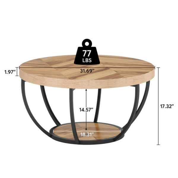 English Elm 2-tier Round Coffee Table Engineered Wood Top Arc Steel Legs Living Room Accent Wood T3971P453291