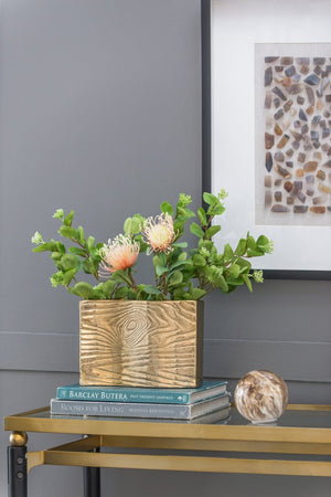 English Elm 9.8x3.7x6.9" Gold Aluminum Wavy Rectangular Vase Sculptural Tabletop Glam Accent W2078P489212