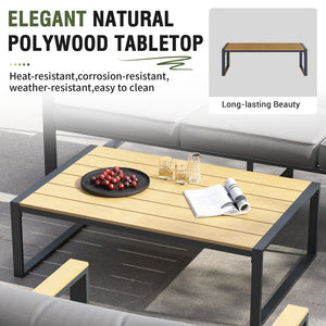 English Elm Outdoor 4 Piece Aluminum Conversation Set Faux Wood Frame with Grey Cushions W2071S00005