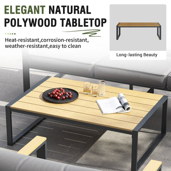 English Elm Outdoor 4 Piece Aluminum Conversation Set Faux Wood Frame with Grey Cushions W2071S00005