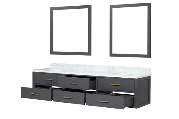 English Elm Black 80" Double Bath Vanity with Carrara Marble Top, Soft-Close Drawers & Dual 36"x36" Mirrors B2731S01583