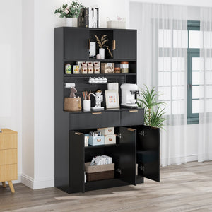English Elm Pantry Hutch with Fluted Mdf Panels Charging Station Pegboard and Open Shelving T3773P416035