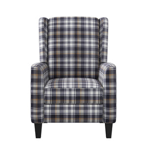 English Elm The Savannah Recliner Grey Plaid Velvet Pushback 2-Position Wingback Sofa Chair with Espresso Legs B127P234385
