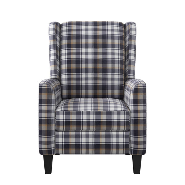 English Elm The Savannah Recliner Grey Plaid Velvet Pushback 2-Position Wingback Sofa Chair with Espresso Legs B127P234385