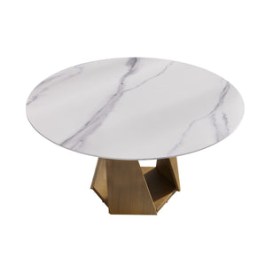 English Elm 59.05" Round Marble Dining Table With Sturdy Bronze Iron Base For Modern Dining, Seats 6-8 Comfortably W1535S00411