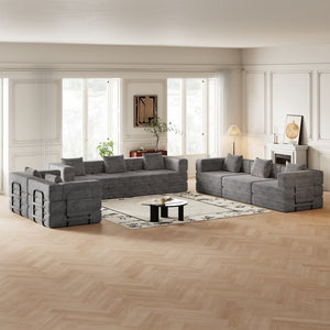 English Elm 8 Seater Corduroy Floor Sofa Bed with Storage Pockets and Modular Cushion Design W3505S00024