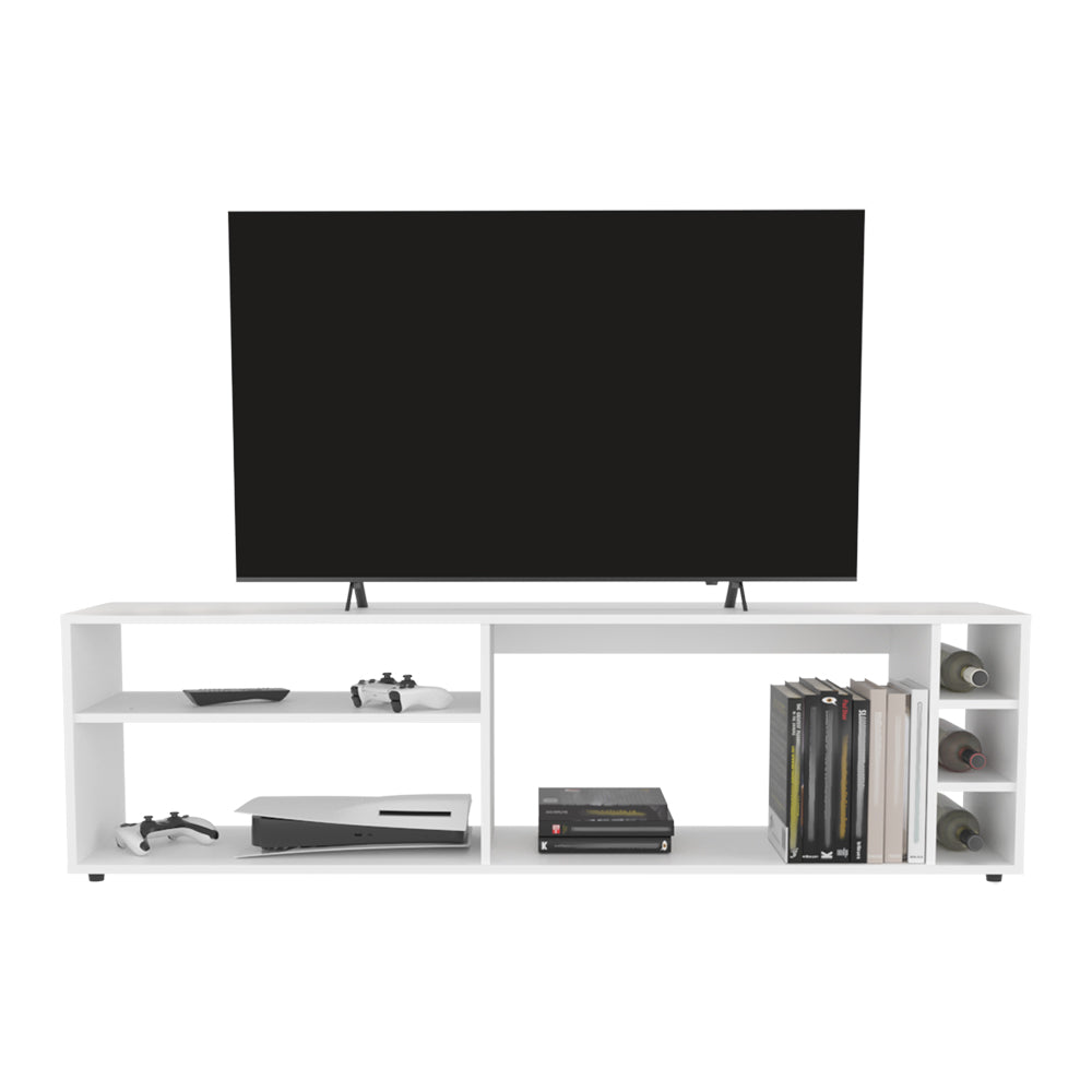 English Elm Mountainair TV Stand White – Engineered Wood Media Console with 4 Open Shelves, Slim Modern Design B092P269934