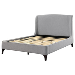 English Elm Harper Curved Upholstered Queen Platform Bed in Light Grey Fabric with Retro Splayed Feet, Modern Chic B062S01247