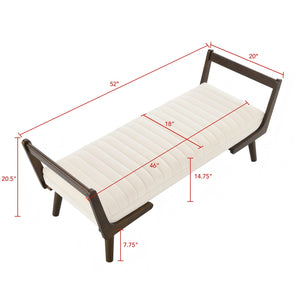 English Elm 52" Mid Century Bench with Walnut Legs, Channeled Upholstery, Tufted Comfort for Hallway & Bedroom Beige W2671P353826