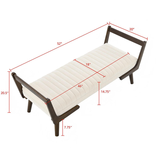 English Elm 52" Mid Century Bench with Walnut Legs, Channeled Upholstery, Tufted Comfort for Hallway & Bedroom Beige W2671P353826