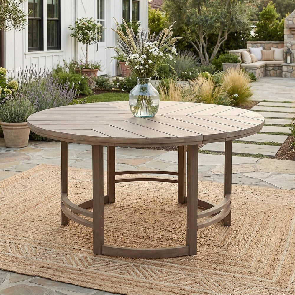 English Elm Outdoor Acacia Wood Round Patio Dining Set with Umbrella Hole and Curved Armchairs Brown N719P402253D