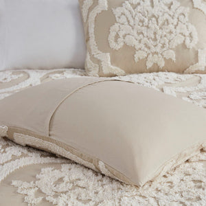 English Elm King/Cal Viola 3-Piece Tufted Cotton Chenille Damask Duvet Cover Set – OEKO-TEX, Button Closure, Cottage Chic Comfort B03597348