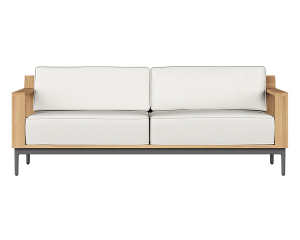 Sunpan Cagliari Sofa - Modern Outdoor Retreat with Durable Teak Wood Frame and Weather-Resistant Cushions Palazzo Cream