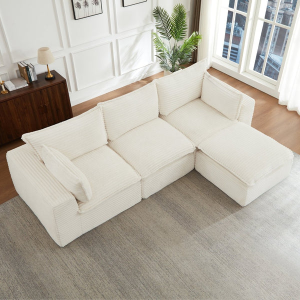 English Elm Cloud Corduroy Sectional Sofa Plush Modular L Shape Design with Convertible Ottoman W2339S00131