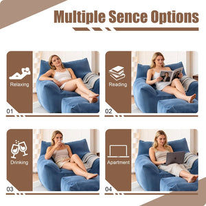 English Elm Bean Bag Chair with Armrests Shredded Foam Fill Oversized Lounge Seat for Adults Blue W5385P433246