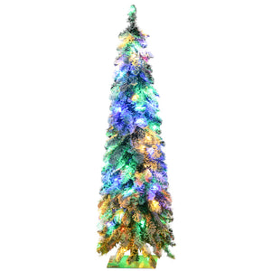 English Elm Homcom 4Ft Tall Prelit Pencil Christmas Tree With 225 Flocked Branches & Dual Led Light Options W2225P249621
