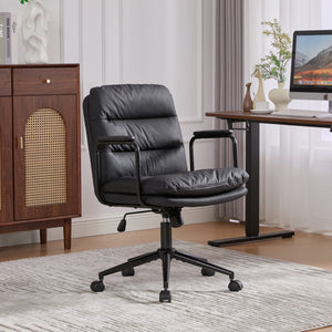 English Elm Office Ergonomic Mid-Back Chair with Double Sponge Cushions, Reclining 40° Base, Padded Arms and Wheels Black W1143P373974