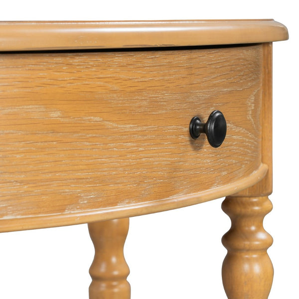 English Elm Trexm Farmhouse Half Moon Entryway Console with Drawer Open Shelf Pine Legs N715P383795D
