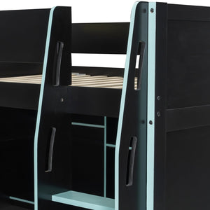 English Elm Full Size Loft Bed with Rgb Lighting Desk Open Wardrobe and Storage for Gaming Rooms Blue LT000277AAC