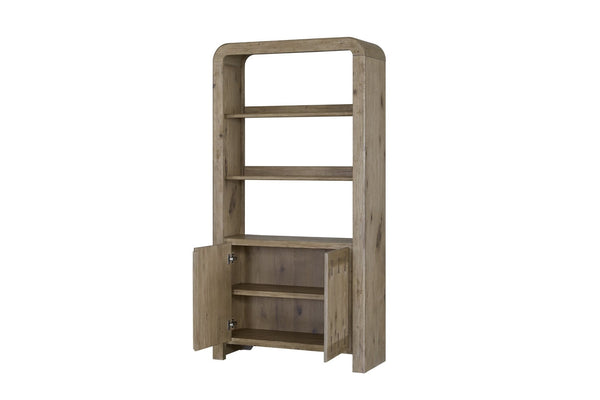 English Elm English Knotty Oak Veneer Tall Bookcase with Bowtie Inlay and Soft Close Doors B2699P443214