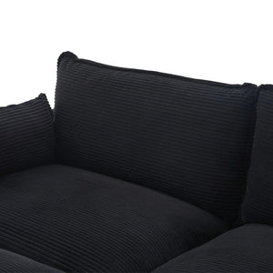 English Elm United We Win Modular Corduroy Sectional with Ottoman Low Profile Living Room Couch Black W1568S00260