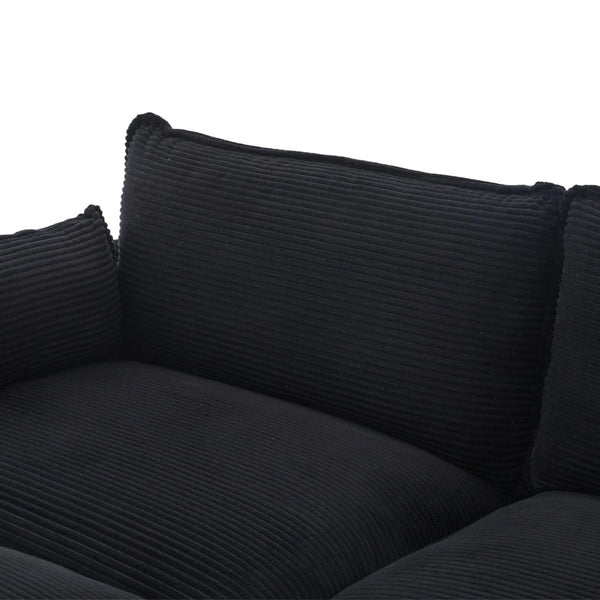 English Elm United We Win Modular Corduroy Sectional with Ottoman Low Profile Living Room Couch Black W1568S00260