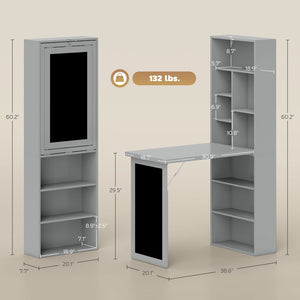 English Elm Fold-out Wall Mounted Convertible Workstation with Blackboard Panel and Adjustable Shelf T3971P387767