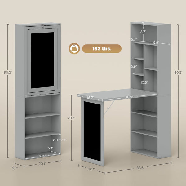 English Elm Fold-out Wall Mounted Convertible Workstation with Blackboard Panel and Adjustable Shelf T3971P387767