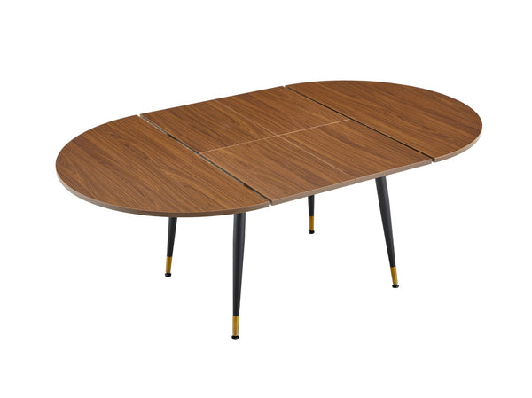 English Elm Walnut Oval Extendable Dining Table Seats up to Ten with Sleek Black Metal Legs W3875S00101