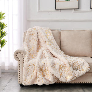 English Elm Luxury Chinchilla Faux Fur Throw Blanket - Gilded Beige, Plush & Elegant Accent For Cozy Spaces B030P233956